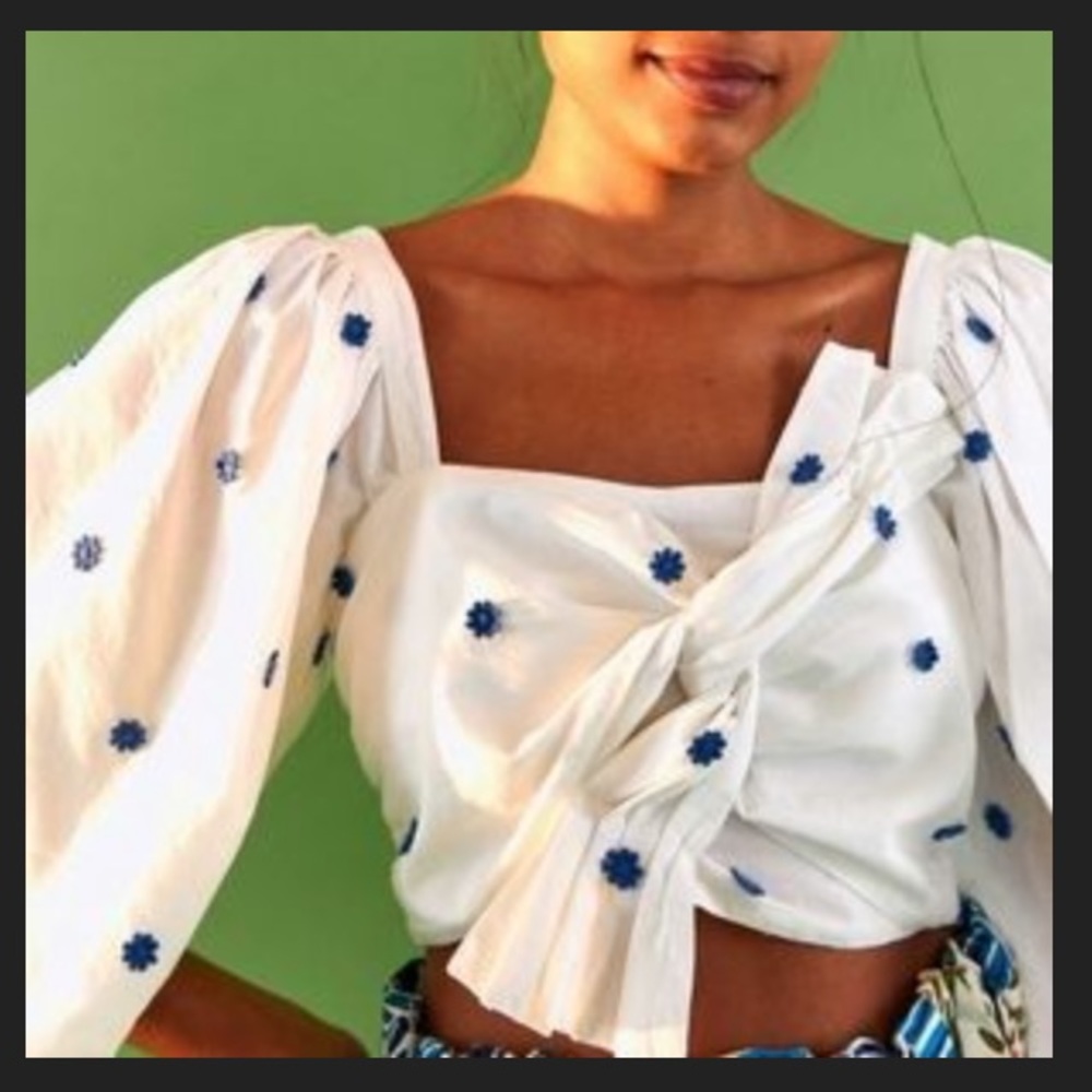 Farm rio blue flowers top xs nwt